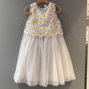 Little Me White Dress with Yellow Daisy Appliques